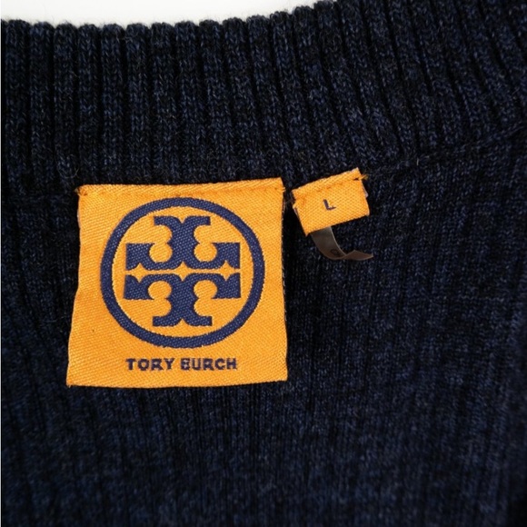 Tory Burch 100% Merino Wool Rib Knit Scoop Boatneck Sweater - Picture 3 of 12